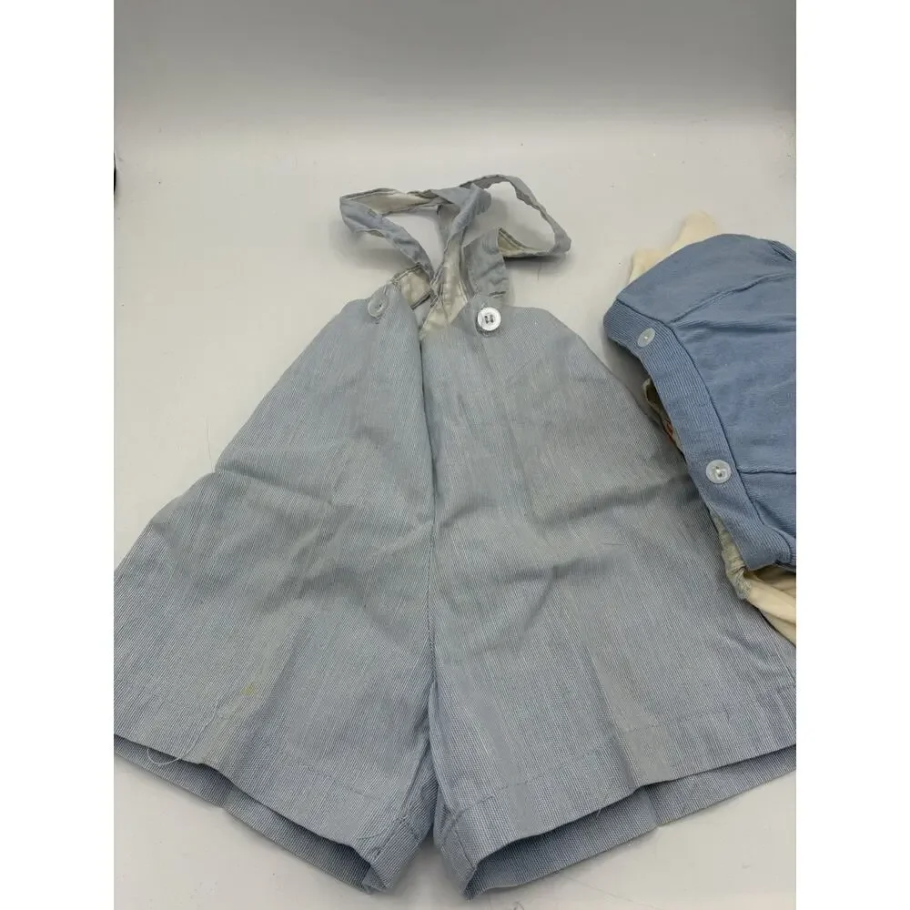 Vintage Baby Rompers Lot 3 Coombs Kiddy Kotton Blue Pinstripe Overalls